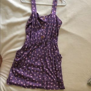 Purple floral dress with stripes and buttons!
